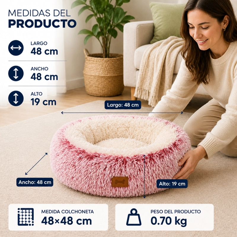 CAMA NIDO  ANTIESTRES  REDONDA PARA PERRO Y GATO 48CM - 3