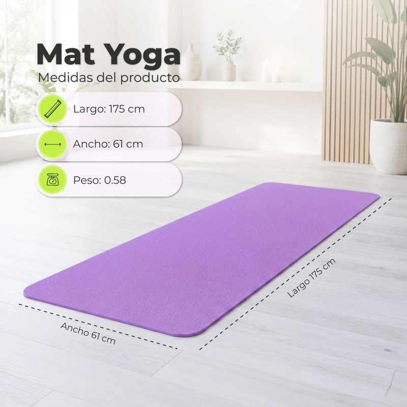 MAT YOGA TPE 6MM COLCHONETA DEPORTIVA ANTIDESLIZANTE LILA - 3