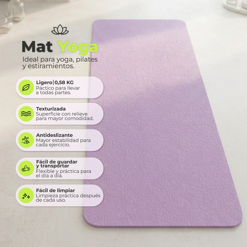 MAT YOGA TPE 6MM COLCHONETA DEPORTIVA ANTIDESLIZANTE LILA - 4