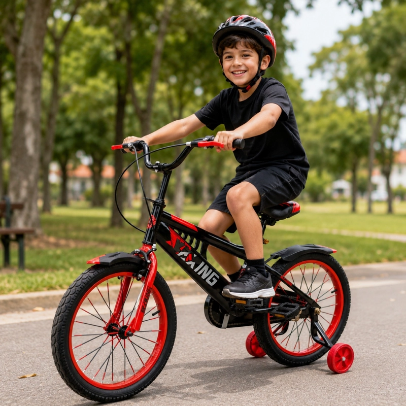 BICICLETA  BMX ARO 20' NEGRA/ROJA CON RUEDITAS DE APOYO - 2