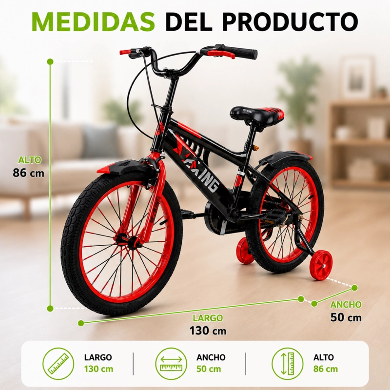 BICICLETA  BMX ARO 20' NEGRA/ROJA CON RUEDITAS DE APOYO - 3