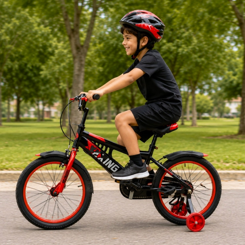 BICICLETA  BMX ARO 20' NEGRA/ROJA CON RUEDITAS DE APOYO - 5