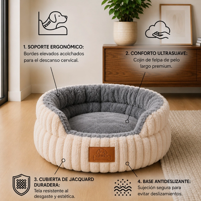 CAMA ANTIESTRES ERGONOMICA ANTIDESLIZANTE MASCOTAS 53CM - 4