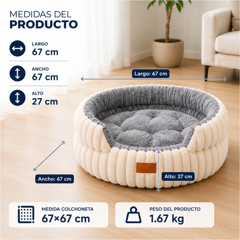 CAMA ANTIESTRES ERGONOMICA ANTIDESLIZANTE MASCOTAS 67 CM - 3