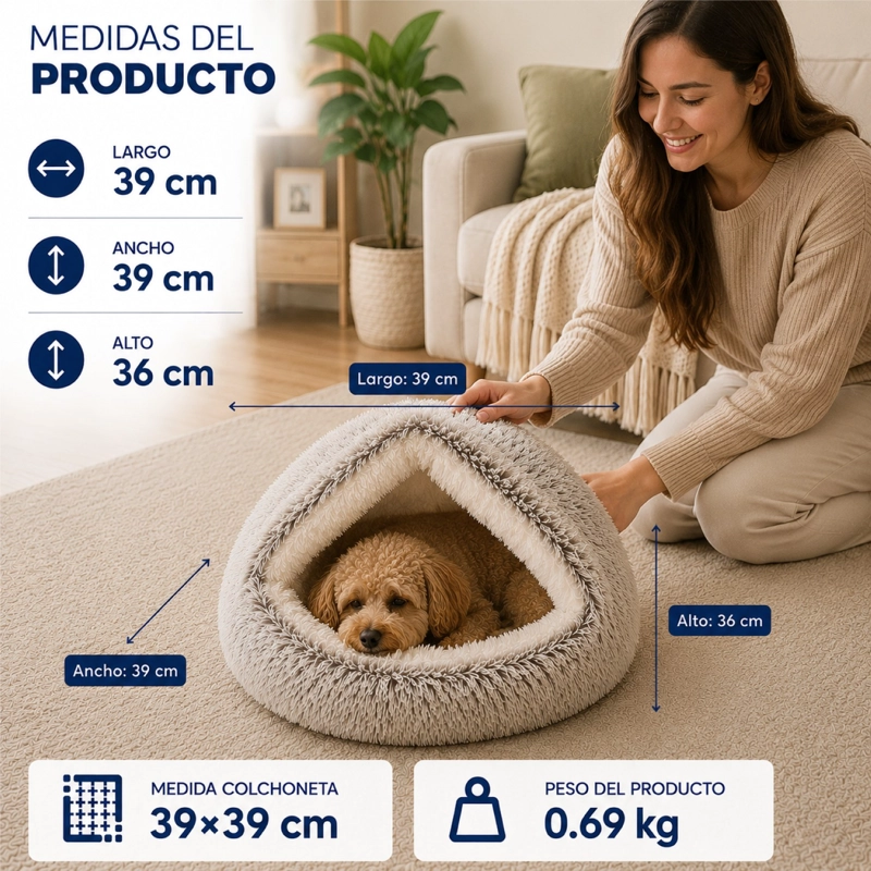 CAMA IGLU CUEVA CALIDA ANTIDESLIZANTE MASCOTAS 39CM - 3