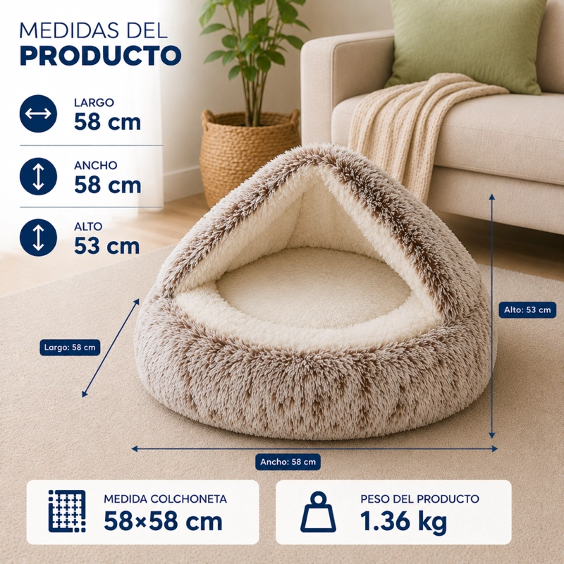 CAMA IGLU  CUEVA  CALIDA ANTIDESLIZANTE MASCOTAS 58CM - 3