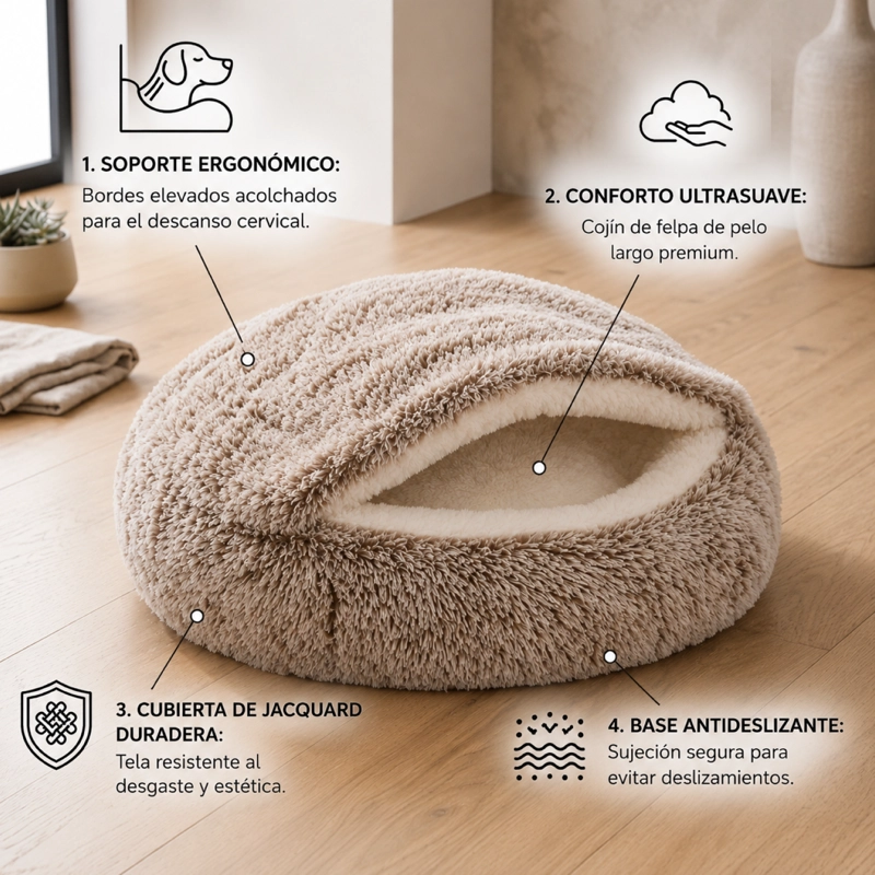CAMA IGLU  CUEVA  CALIDA ANTIDESLIZANTE MASCOTAS 58CM - 4