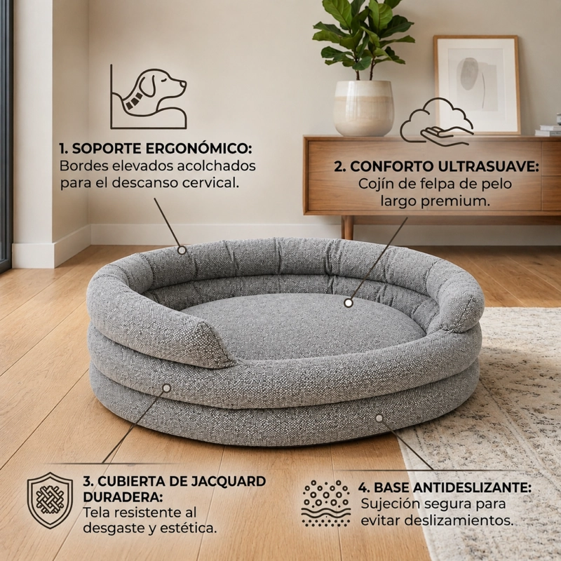 CAMA MASCOTAS REDONDA 56CM DESCANSO ANTIDESLIZANTE - 4