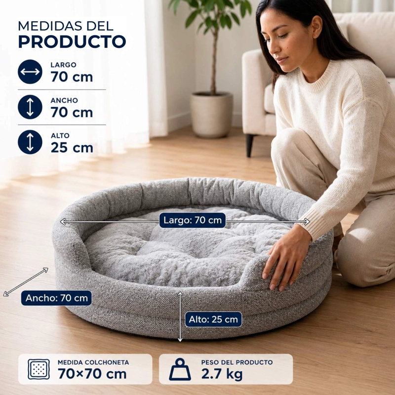 CAMA MASCOTAS 70CM CONFORT CERVICAL BASE ANTIDESLIZANTE - 3