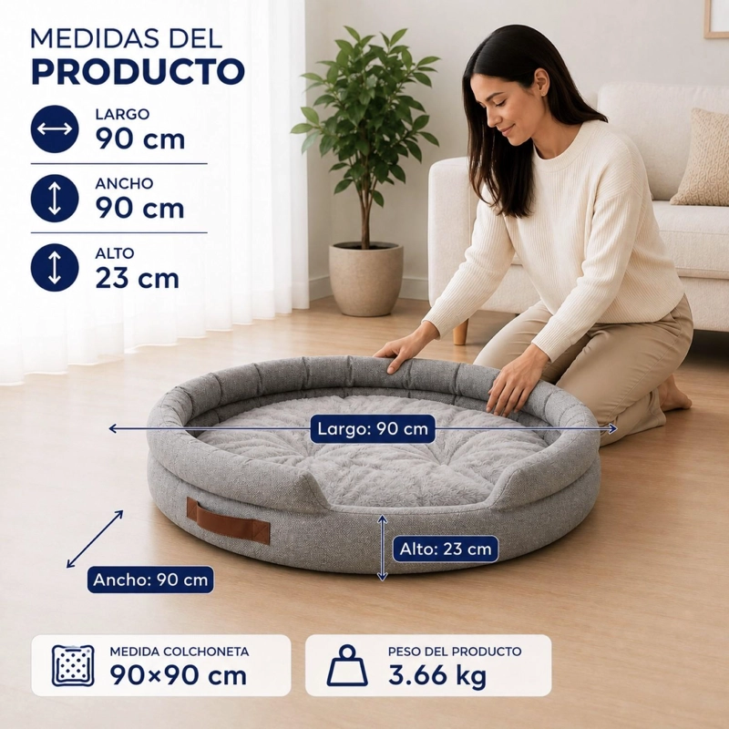 CAMA MASCOTAS 90CM SUAVE PERRO GATO SEGURIDAD ANTIDESLIZANTE - 3