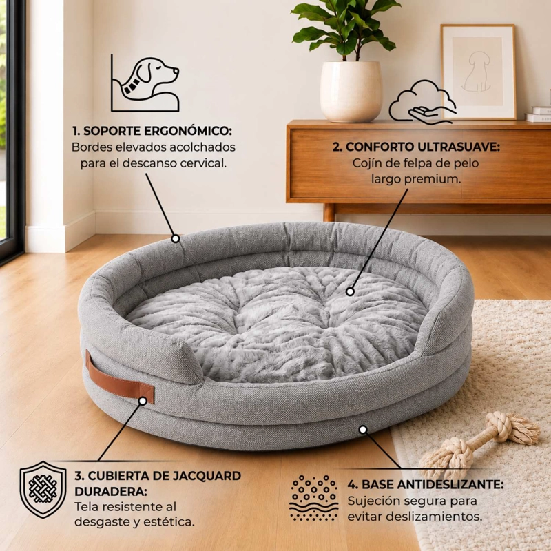 CAMA MASCOTAS 90CM SUAVE PERRO GATO SEGURIDAD ANTIDESLIZANTE - 4