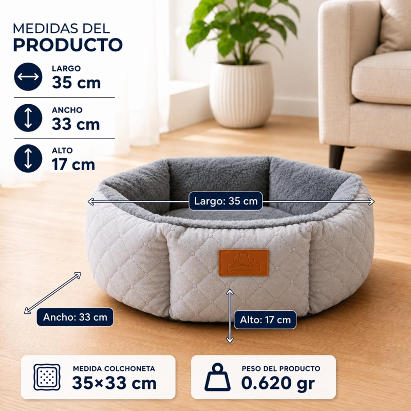 CAMA MASCOTAS 35CM JACQUARD PREMIUM ACOLCHADA PERRO GATO - 3