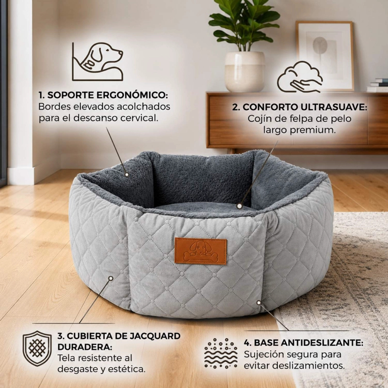CAMA MASCOTAS 35CM JACQUARD PREMIUM ACOLCHADA PERRO GATO - 4