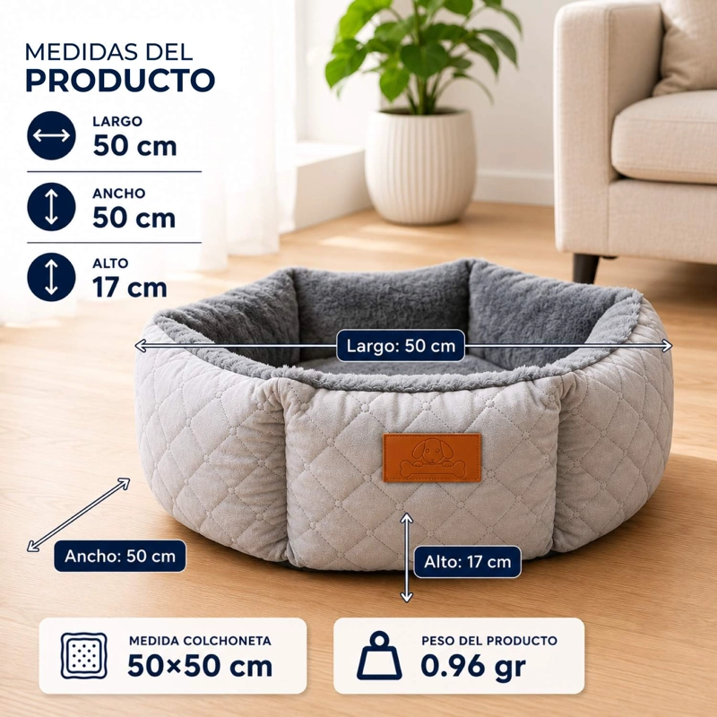 CAMA MASCOTAS 50CM JACQUARD PREMIUM ACOLCHADA PERRO GATO - 3