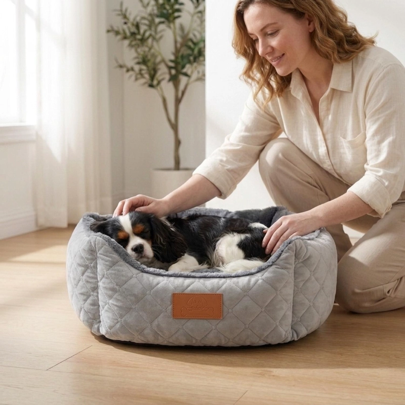 CAMA MASCOTAS 50CM JACQUARD PREMIUM ACOLCHADA PERRO GATO - 5