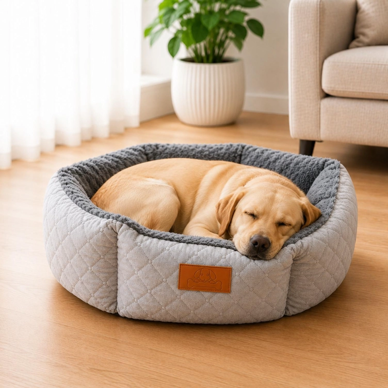 CAMA MASCOTAS 80CM JACQUARD PREMIUM ACOLCHADA PERRO GATO - 2