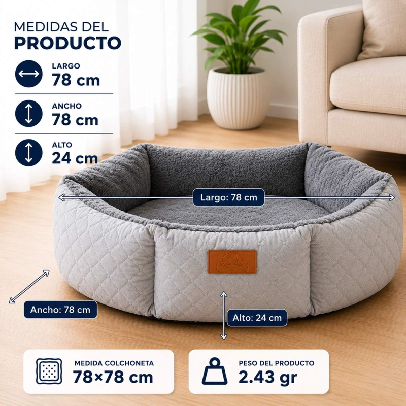 CAMA MASCOTAS 80CM JACQUARD PREMIUM ACOLCHADA PERRO GATO - 3