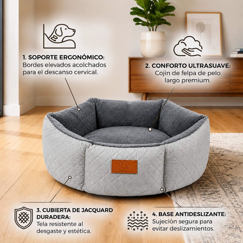 CAMA MASCOTAS 80CM JACQUARD PREMIUM ACOLCHADA PERRO GATO - 4