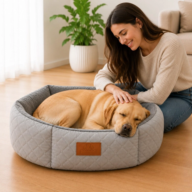 CAMA MASCOTAS 80CM JACQUARD PREMIUM ACOLCHADA PERRO GATO - 5
