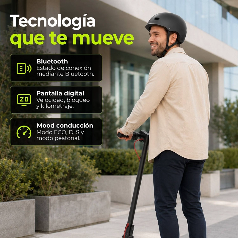 SCOOTER ELECTRICO PLEGABLE PANTALLA DIGITAL BLUETOOTH MUNDO ONLINE NEGRO - 3
