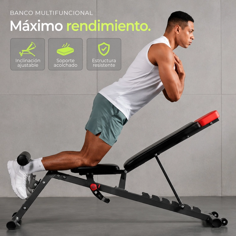 BANCO PESAS MULTIFUNCIONAL AJUSTABLE 7 NIVELES PLEGABLE GYM - 4