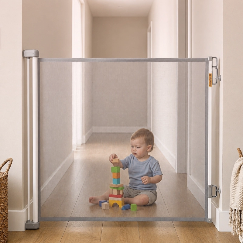PUERTA SEGURIDAD RETRACTIL MALLA BEBES MASCOTAS 150X86CM - 2