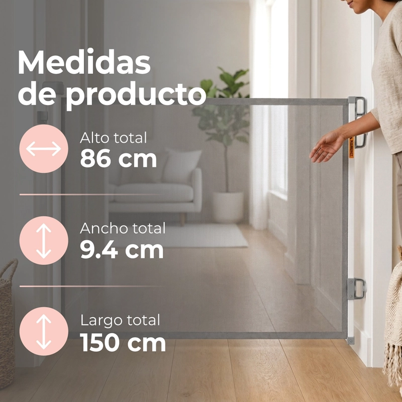 PUERTA SEGURIDAD RETRACTIL MALLA BEBES MASCOTAS 150X86CM - 3