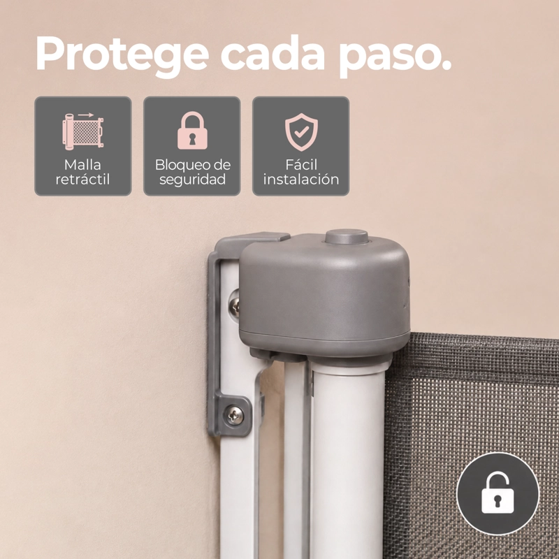 PUERTA SEGURIDAD RETRACTIL MALLA BEBES MASCOTAS 150X86CM - 4