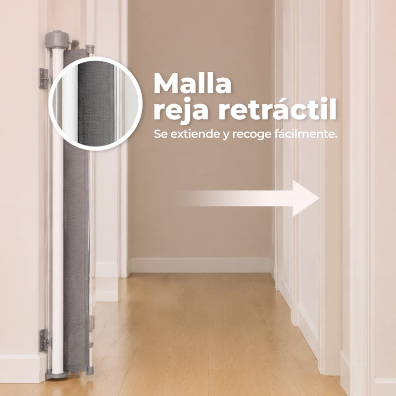 PUERTA SEGURIDAD RETRACTIL MALLA BEBES MASCOTAS 150X86CM - 5