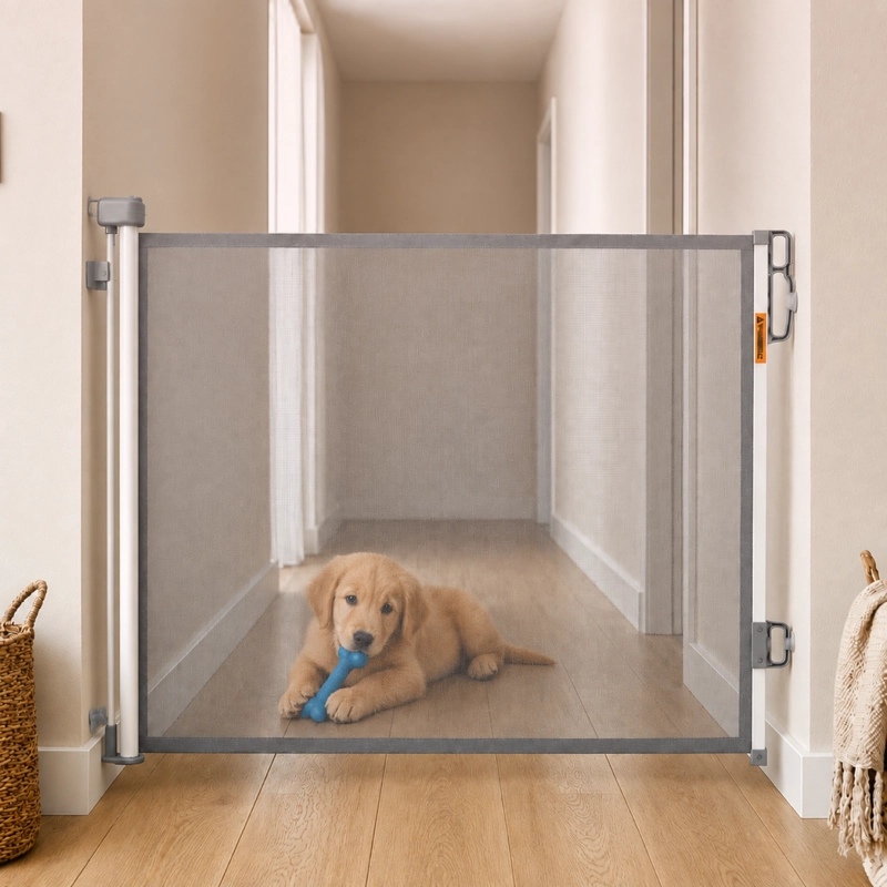 PUERTA SEGURIDAD RETRACTIL MALLA BEBES MASCOTAS 150X86CM - 7