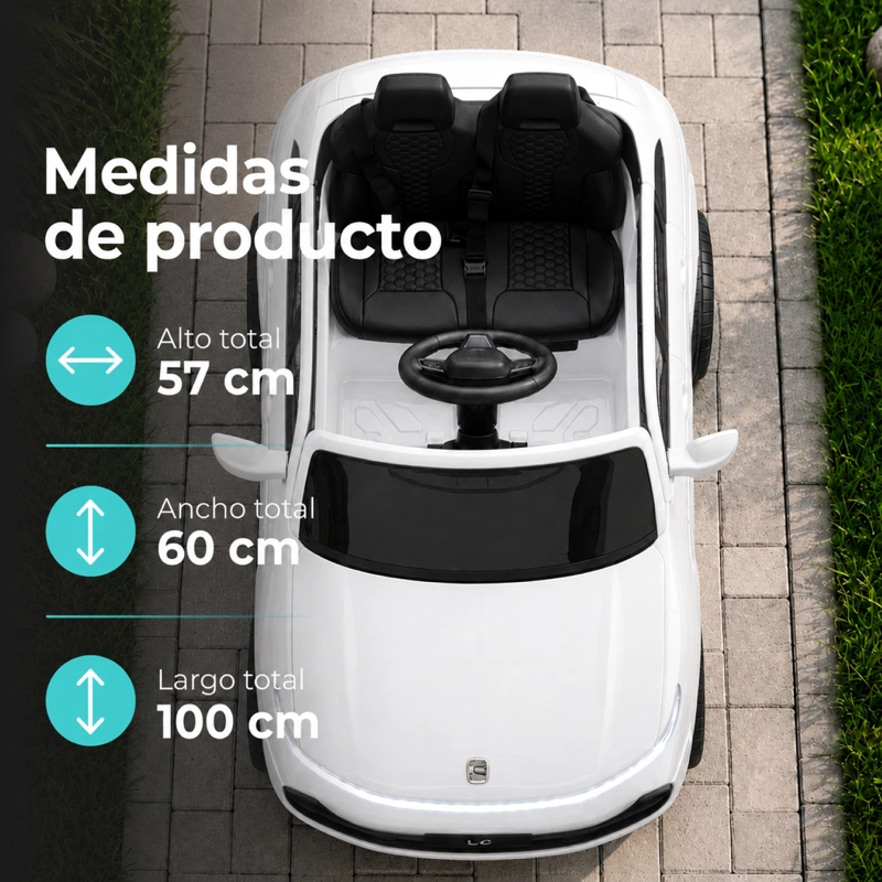 AUTO ELECTRICO INFANTIL DOBLE ASIENTO + CONTROL MUSICA LED BLANCO - 3
