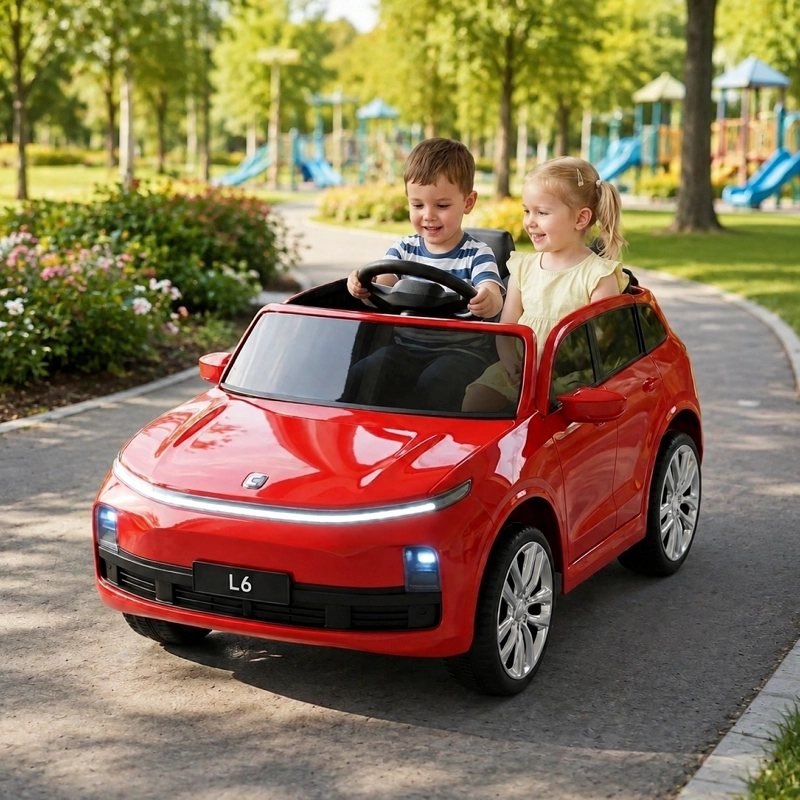 AUTO ELECTRICO INFANTIL DOBLE ASIENTO + CONTROL MUSICA LED ROJO - 2