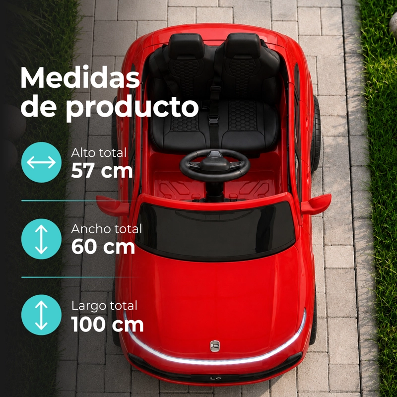 AUTO ELECTRICO INFANTIL DOBLE ASIENTO + CONTROL MUSICA LED ROJO - 3