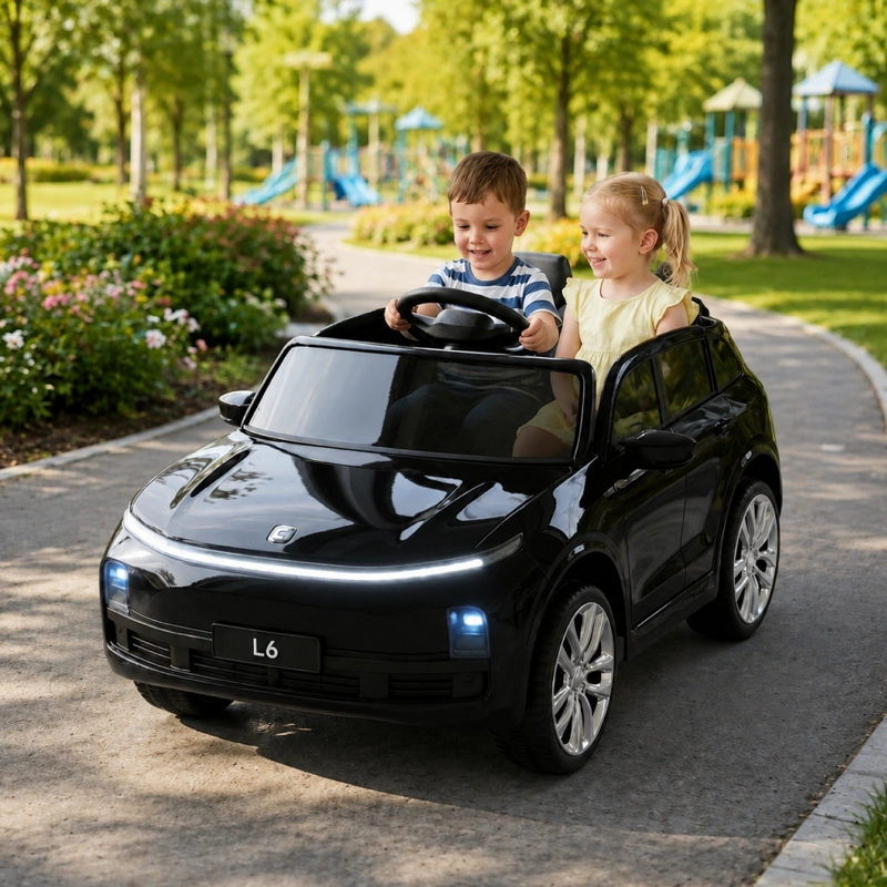 AUTO ELECTRICO INFANTIL DOBLE ASIENTO + CONTROL MUSICA LED NEGRO - 2