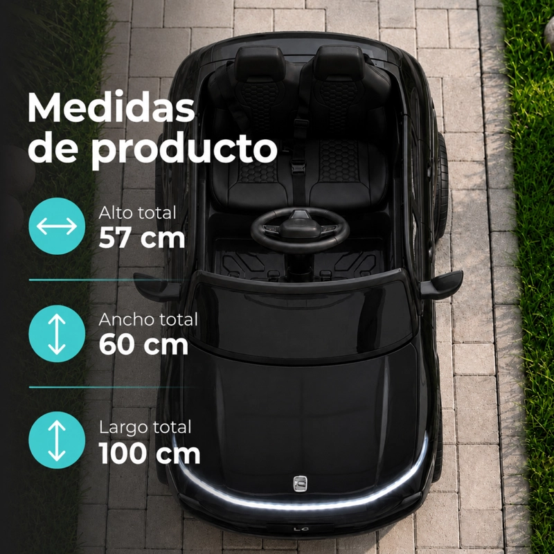 AUTO ELECTRICO INFANTIL DOBLE ASIENTO + CONTROL MUSICA LED NEGRO - 3