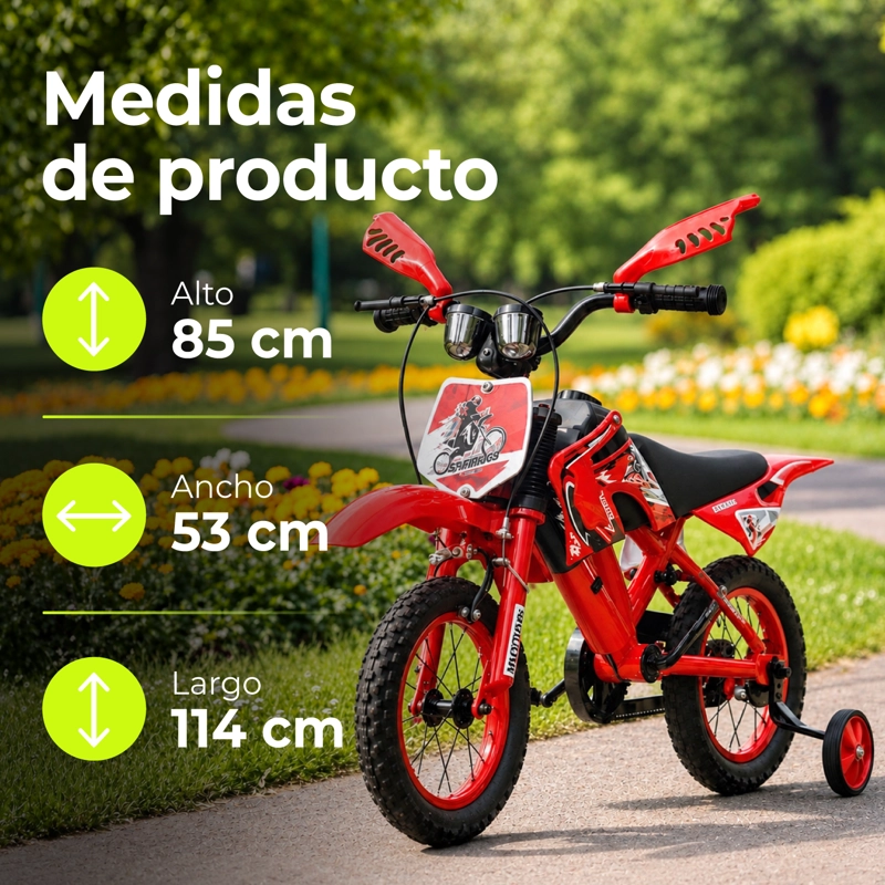 BICICLETA INFANTIL ARO 16 MOTOCROSS DEPORTIVA ROJA - 3