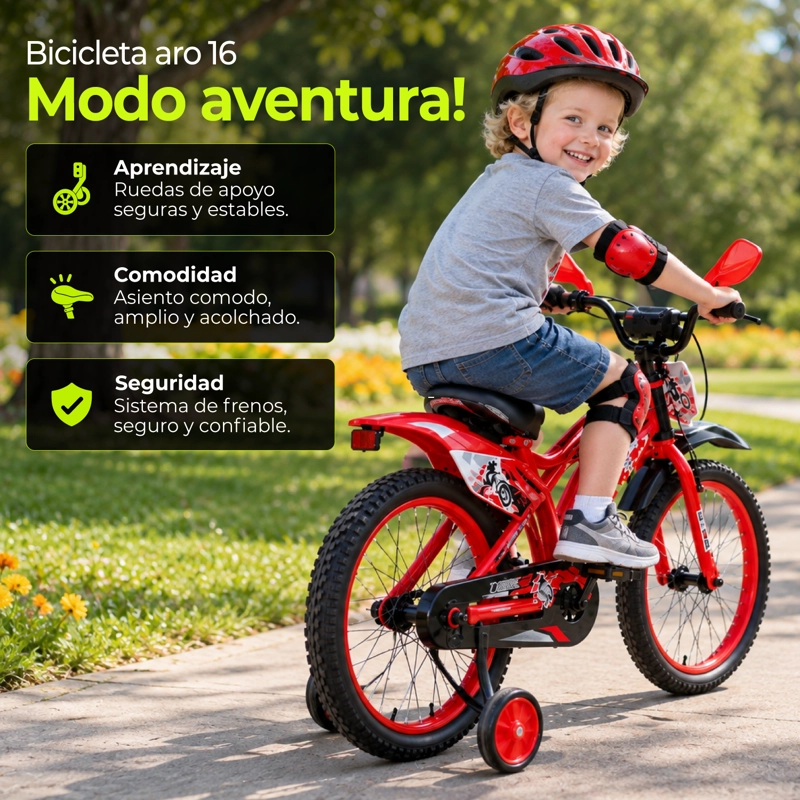 BICICLETA INFANTIL ARO 16 MOTOCROSS DEPORTIVA ROJA - 4