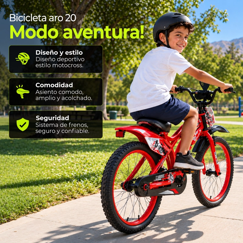 BICICLETA INFANTIL ARO 20 MOTOCROSS DEPORTIVA ROJA - 4