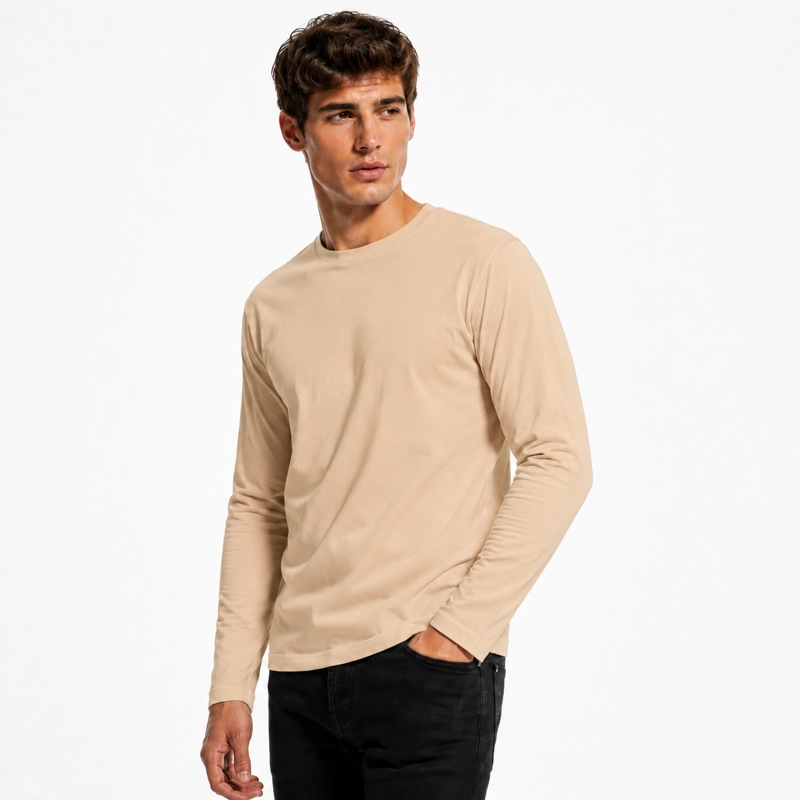 POLERA MANGA LARGA ALGODON CUELLO REDONDO CLASICA HOMBRE PREMIUM - 1