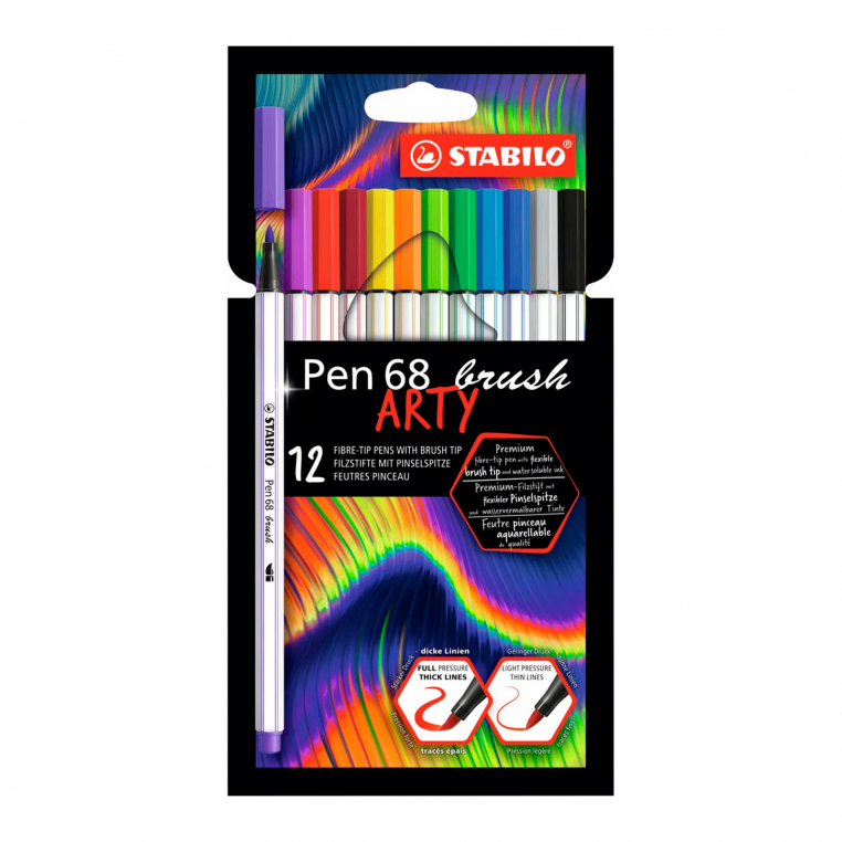 SET 12 LAPICES TIRALINEAS STABILO PEN 68 BRUSH ARTY - 1