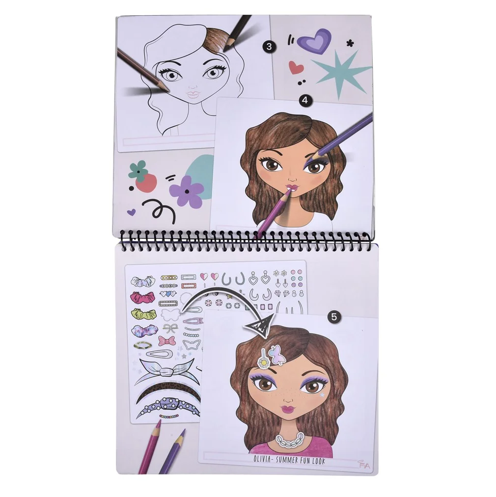 CUADERNO PARA DIBUJAR Y DISEÑAR ROSTROS FASHION ANGELS AGUA JUGUETE NIÑAS OS - 2