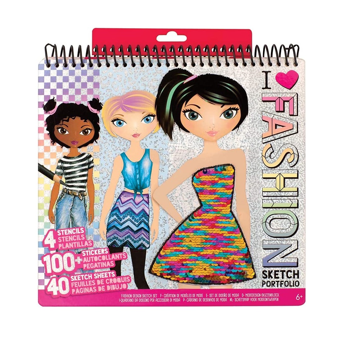 LIBRETA CUADERNO PORTAFOLIOS FASHION ANGELS ROSA DISEÑO DE MODA LENTEJUELAS - 1