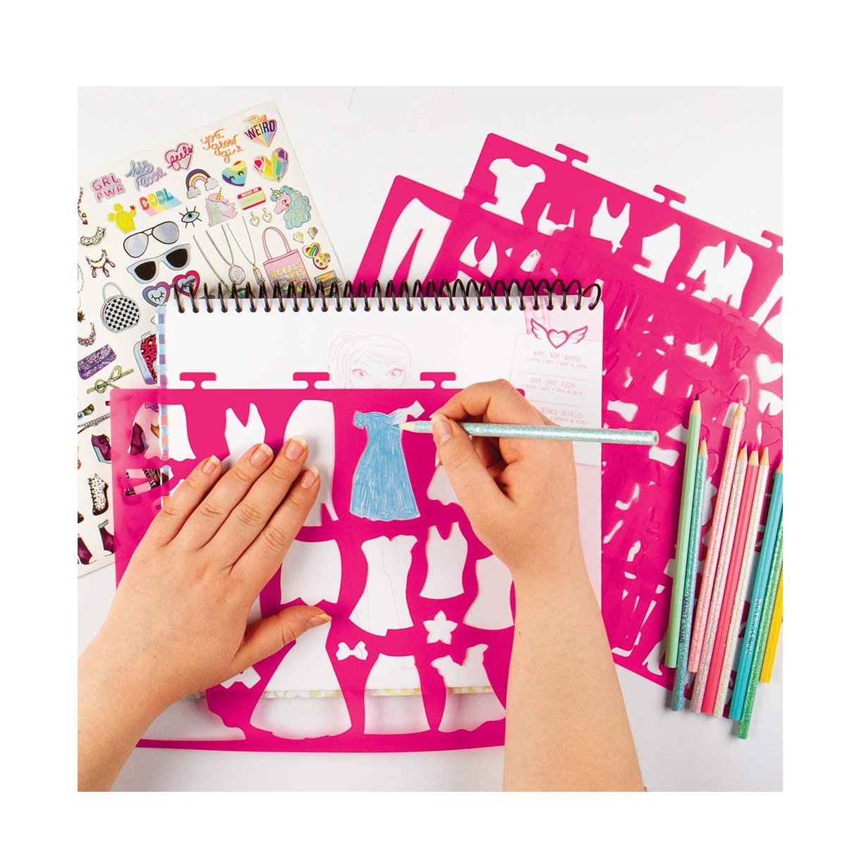 LIBRETA CUADERNO PORTAFOLIOS FASHION ANGELS ROSA DISEÑO DE MODA LENTEJUELAS - 2