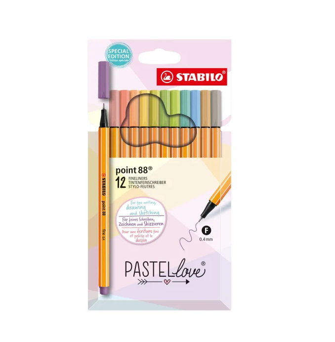SET X12 COLORES PASTEL STABILO LOVE 88 POINT TIRALINEAS LAPICES - 1