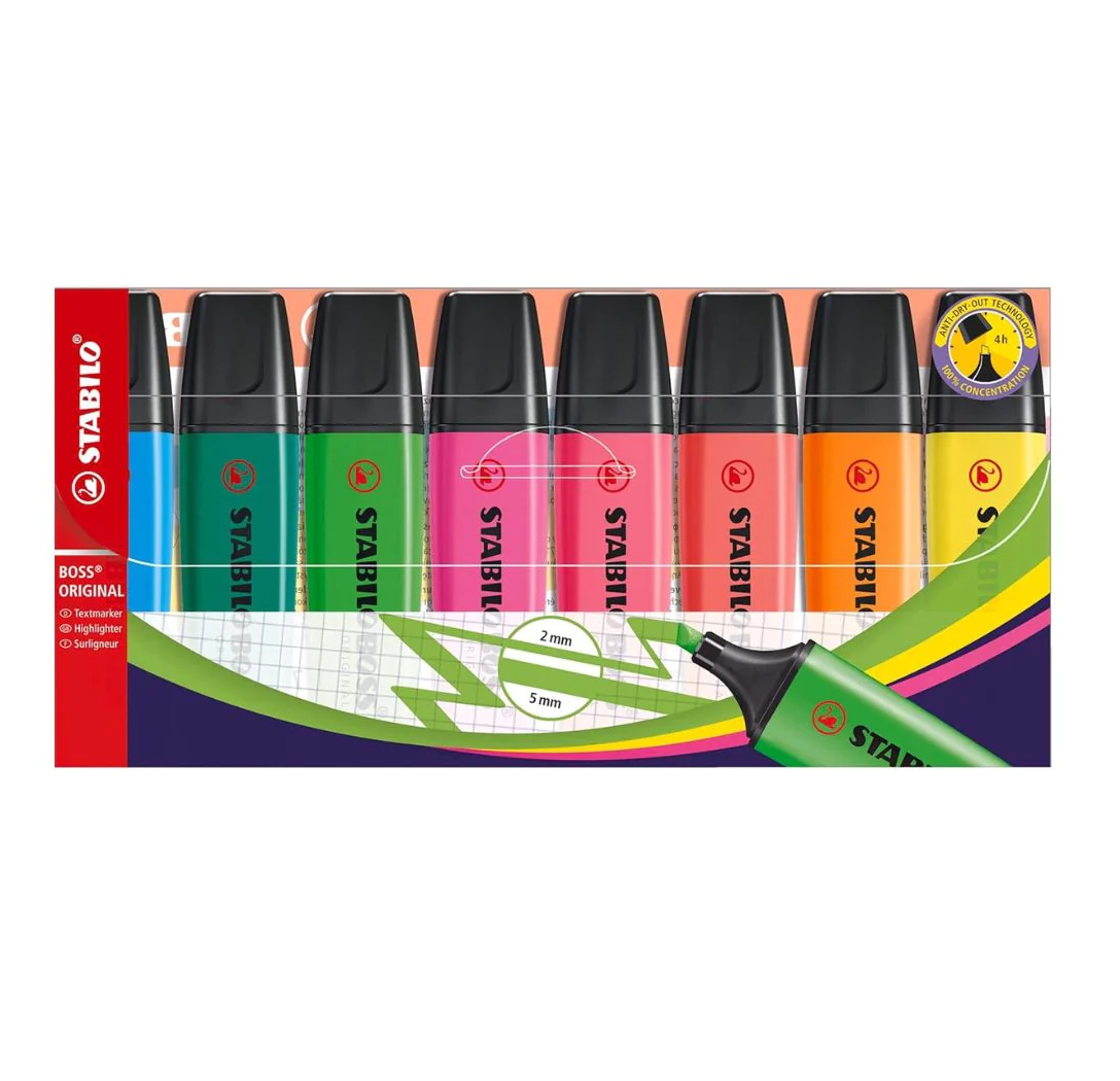 PACK X8 DESTACADORES STABILO BOSS COLORES FLUORESCENTE - 1