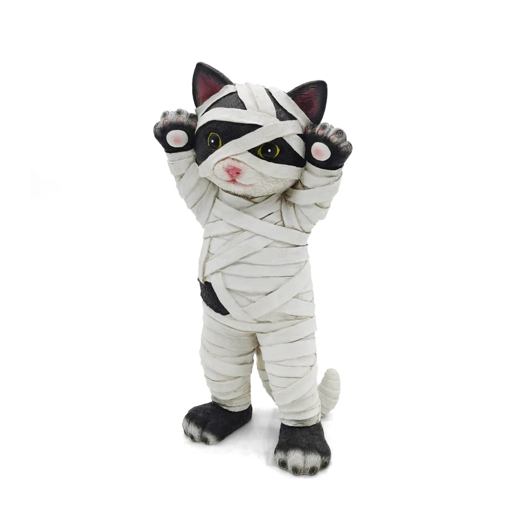 GATO MOMIA 30 CM DECORACIÓN HALLOWEEN ESTATUA F&M - 1