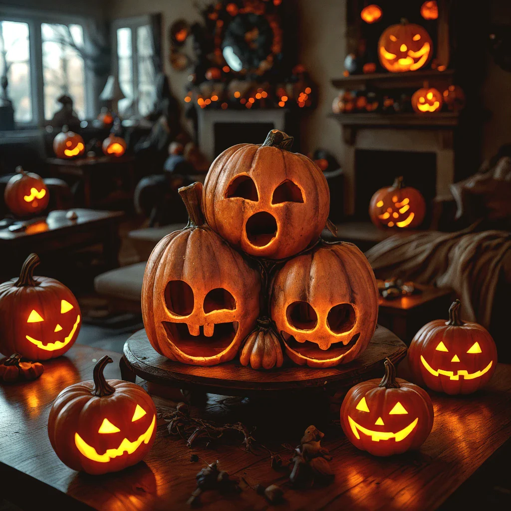 TRIPLE CALABAZA CON LUZ LED 29X27CM DECORACIÓN HALLOWEEN - 2