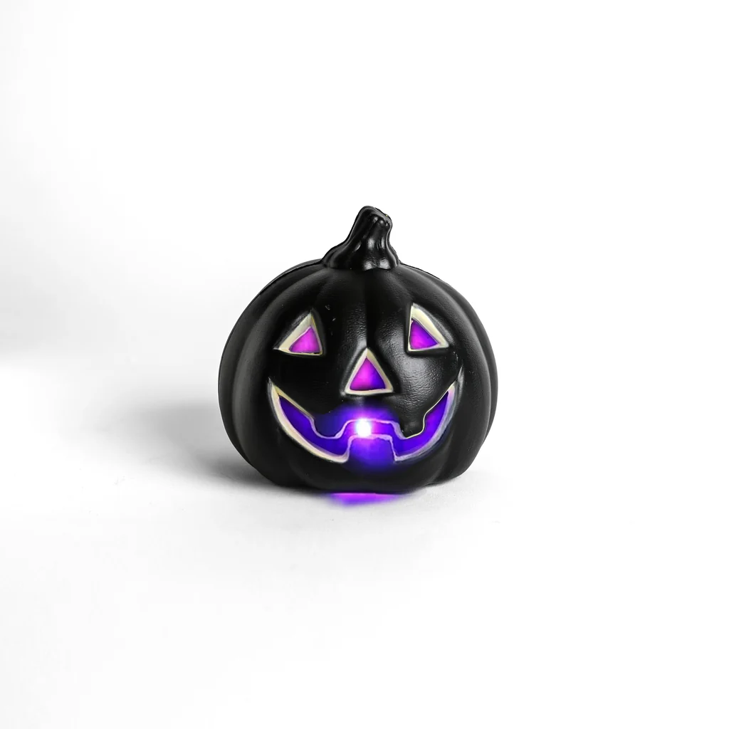 CALABAZA NEGRA MINI CON LUZ LED 12X13CM DECORACIÓN HALLOWEEN - 1
