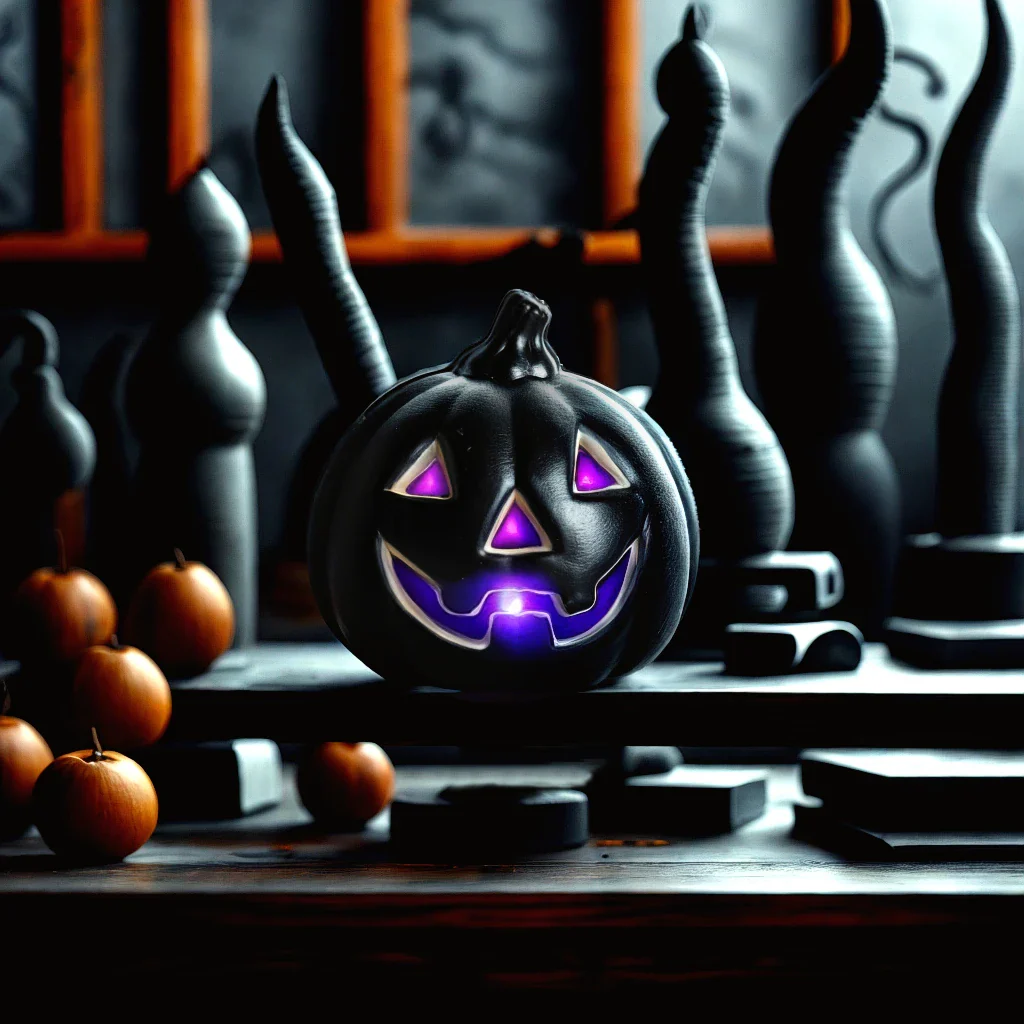 CALABAZA NEGRA MINI CON LUZ LED 12X13CM DECORACIÓN HALLOWEEN - 3