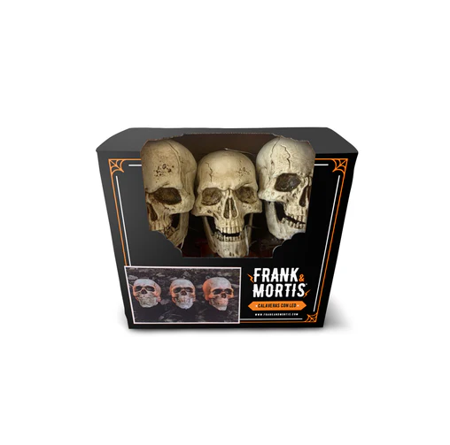 ESTACAS CALAVERAS LUZ LED 29CM DECO HALLOWEEN FRANK&MORTIS - 2